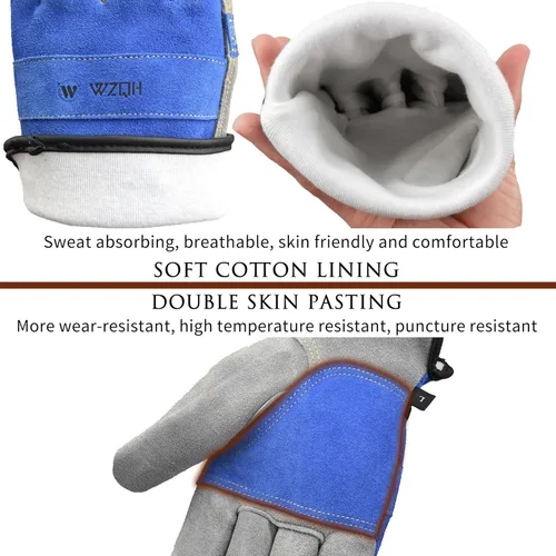 Miniatura 2 de WZQH Guantes de trabajo de cuero para hombres o mujeres. Guante pequeño para jardinería, soldadura Tig/Mig, construcción, motosierra, granja