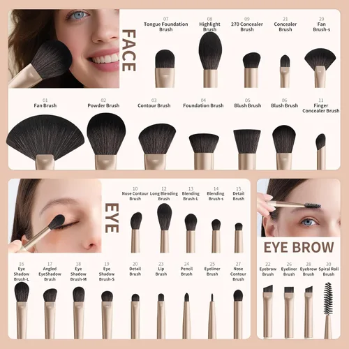 Miniatura 2 de docolor - Juego de 30 brochas de maquillaje profesionales Kabuki sintéticas de primera calidad, brocha de mezcla para base, polvo facial, rubor