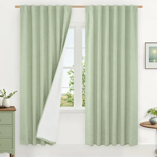 Miniatura 137 de LAMIT Cortinas de lino natural 100 % opacas para ventana, para dormitorio, 45 pulgadas, cortinas térmicas con textura de lino estilo granja