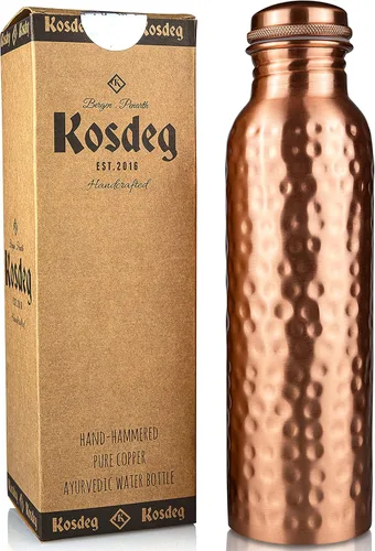 Botella de agua de cobre – 34 onzas extra grande – Un recipiente ayurvédico de cobre puro martillado para beber – Bebe más agua, reduce tu ingesta
