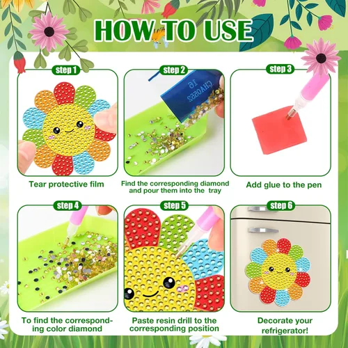 Miniatura 3 de Umigy 16 piezas de arte de diamantes de primavera para refrigerador, kits de pintura de diamantes de abeja de primavera, mariposa, gnomo, arte