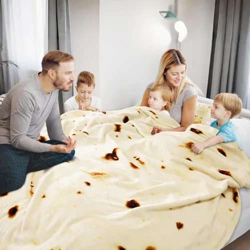 Bnuitland Manta de 80 pulgadas con patrón de tortilla y burritos, 300 GSM, harina gigante de doble cara, novedosa manta de comida realista divertida