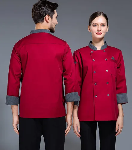 Miniatura 4 de Chaqueta de chef unisex con doble botonadura trasera, malla completa, ligera, costura de color, uniforme de chef