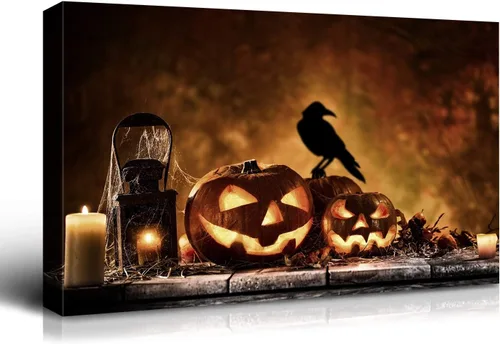 Miniatura 56 de Denozer - Pintura artística de pared de Halloween, impresión artística sobre lienzo para dormitorio, sala de estar, decoración de pared del hogar