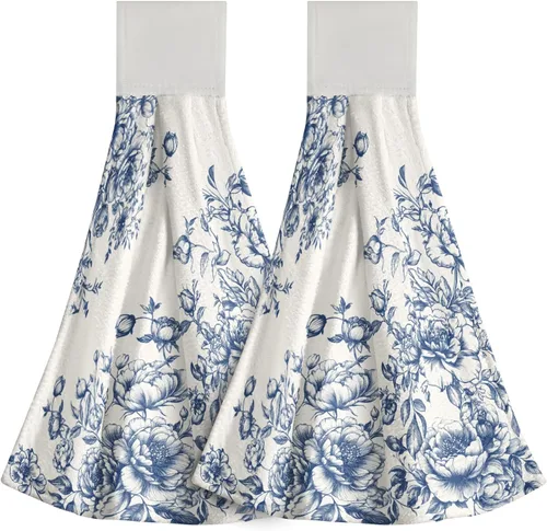Miniatura 31 de Poppy Flower Hanging Hand Towels Set of 2,17x12 Inch Watercolor Chinoiserie Yellow Black Floral Soft Absorbent Dish Cloth Tie Towel for Kitchen