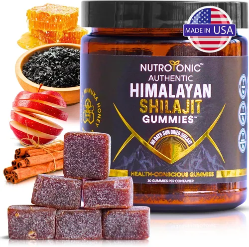 NutroTonic Gomitas orgánicas SHILAJIT | Sabor a manzana y canela | Shilajit para hombres y mujeres | Sin azúcar añadido, endulzadas con miel de