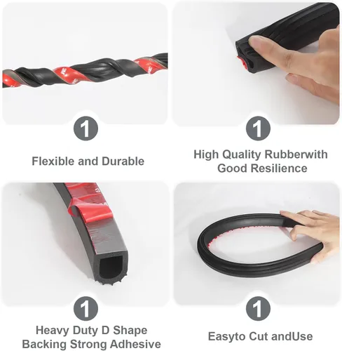 Miniatura 3 de Moyishi Tira de sello de goma para puerta en forma de D, sello deslizante de 1 pulgada, goma EPDM autoadhesiva, burlete para llenar huecos, aplicar