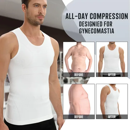Miniatura 8 de PODFAN Camisa de compresión para hombre de ginecomastia, camiseta sin mangas adelgazante, chaleco moldeador de cuerpo para hombre, camisetas