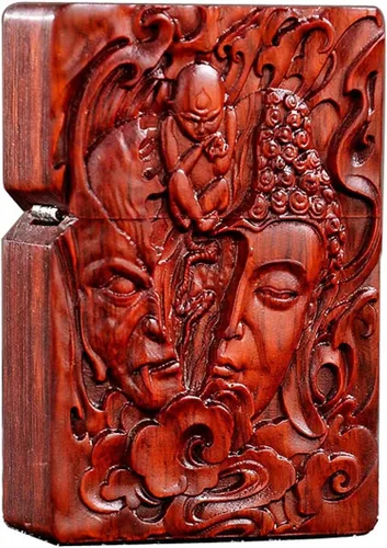 Miniatura 13 de Caja de carcasa de madera natural tallada en palisandro Huanghuali para módulo Zippo (Zodíaco Caballo)