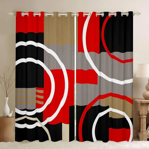 Miniatura 8 de Feelyou Cortinas abstractas degradadas para niños, adolescentes, azul, rojo y negro, cortinas de ventana para dormitorio, sala de estar, decoración