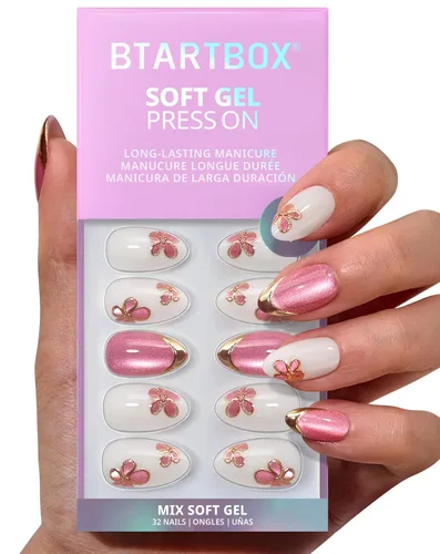 Miniatura 38 de BTArtbox Uñas Postizas Blancas Cortas a Presión - Uñas Postizas de Gel Suave en Forma de Almendra, Uñas Blancas con Pegamento para Uñas, Uñas