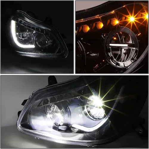 Miniatura 4 de DNA MOTORING HL-HAY-037-BK Par de Faros con LED DRL Secuencial de Señal de Giro con Reflector Compatible con Kenworth T680 13-21, Cromo/Negro