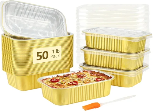 Miniatura 8 de LNYZQUS Sartenes de aluminio pequeños de 1 libra con tapas, paquete de 30 latas de aluminio de 16 onzas para hornear, recipientes sobrantes