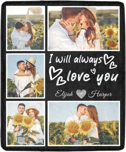 Miniatura 7 de HUGLAZY Manta personalizada con texto fotográfico, manta de franela personalizada para cumpleaños, Navidad, boda, día de San Valentín