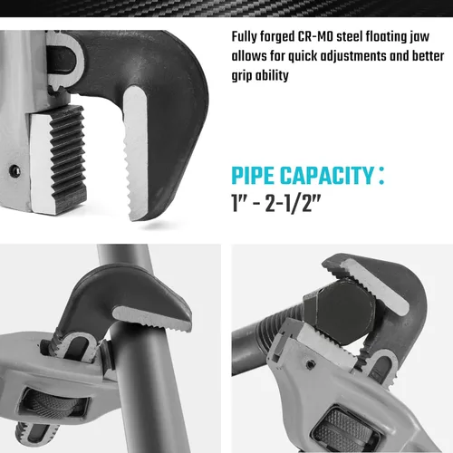 Miniatura 3 de DURATECH Llave de tubo recta ajustable de 18 pulgadas de aluminio de servicio pesado, capacidad de 6,35 cm de mandíbula, llave de fontanería