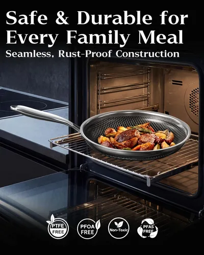 Miniatura 5 de Sartén antiadherente con tapa de 7 pulgadas, sartén de acero inoxidable duradera, compatible con placa de inducción, sin PFOA, a prueba de arañazos