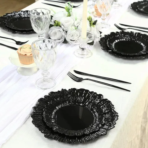 Miniatura 2 de Efavormart - Juego de 20 platos de plástico con diseño de arrecife negro, platos de fiesta de postre y aperitivo de 7 pulgadas, elegante vajilla