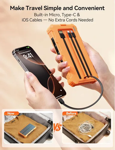 Miniatura 3 de Cargador solar-banco de energía – Cargador de batería solar de 20000 mAh, cargador de batería solar, cables integrados de carga rápida de 20 W