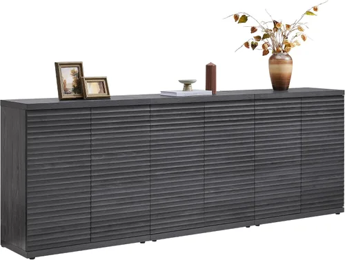 Miniatura 15 de SICOTAS Gabinete Buffet con Almacenamiento Aparador de Acento Credenza Moderna con Puertas y Estantes Consola de Medios Acanalada Mesa de Bar