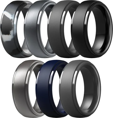 Miniatura 72 de ThunderFit Anillos de boda de silicona para hombre, 0.394 in de ancho y 0.098 in de grosor, paquete múltiple de variedad 1-7