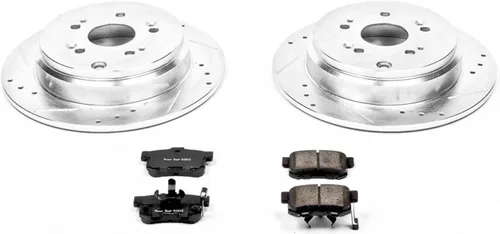 Miniatura 2 de Power Stop K206 - Pastillas de freno traseras Z23 de fibra de carbono con rotores de freno perforados y ranurados para Acura RDX [Modelo FWD]