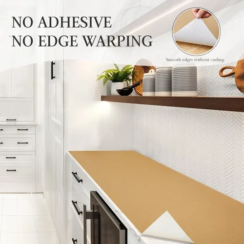 Miniatura 5 de Beautysaid Revestimiento de estante y cajón para armario de cocina, papel antideslizante no adhesivo, impermeable, lavable, grueso para tocador