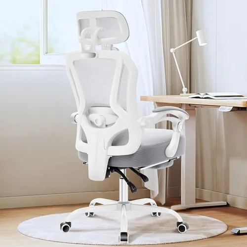 Miniatura 7 de Silla de oficina ergonómica con reposapiés, silla de escritorio reclinable ultra gruesa con soporte lumbar ajustable 2D y reposacabezas, cojín