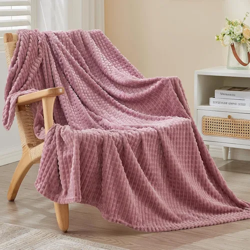 Miniatura 40 de EMME Manta de vellón, manta jacquard 3D para sofá y cama, manta suave, acogedora y esponjosa, ligera, de franela de lujo con diseño de cuadrícula