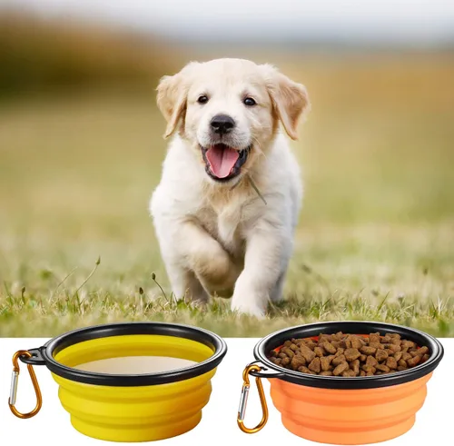 Miniatura 6 de ME.FAN Tazón plegable para perros para viajes (12 onzas), paquete de 6 cuencos portátiles para mascotas con mosquetones, plegable, expandible
