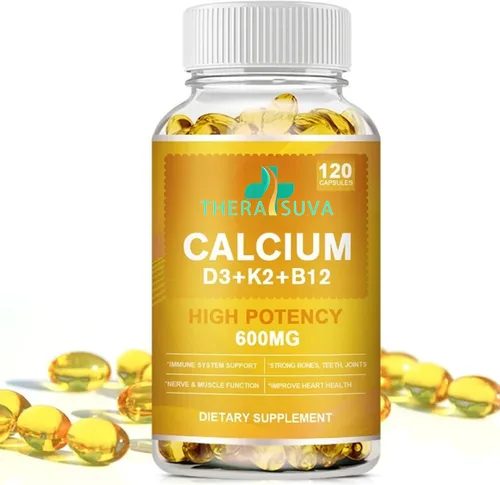Calcio 4 en 1 extra fuerte 600 mg + vitamina D3 5000iu + K2 + B12 suplemento natural complejo para la salud ósea e inmunológica, suministro de 2