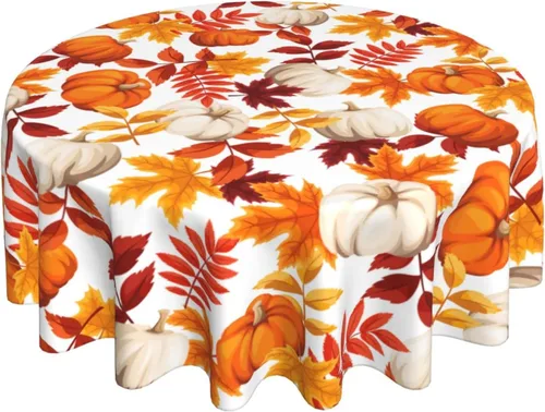 Miniatura 9 de Thanksgiving Tablecloth Square 52x52 Inch Fall Harvest Autumn Pumpkin Fallen Leaves Maple Leaf Print Decorative Table Cloth Holiday Decorations