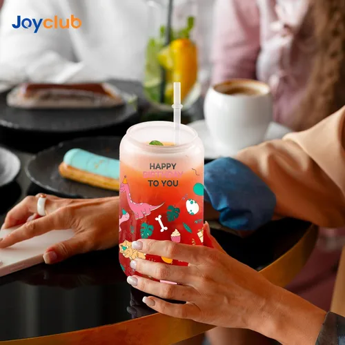 Miniatura 6 de Joyclub Paquete de 8 vasos de vidrio en blanco para sublimación con tapas y pajitas de bambú, latas de cerveza de vidrio esmerilado de 16 onzas