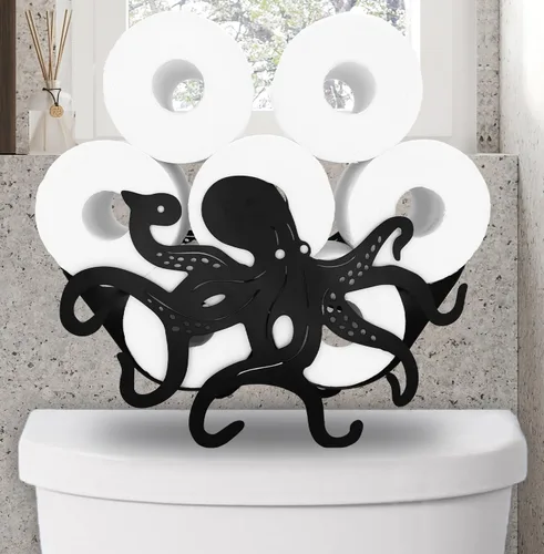 Miniatura 17 de Soportes de papel de metal de pulpo, divertidos soportes de almacenamiento de papel de animales negros para interiores y cocina, novedoso Pulpo 14.3