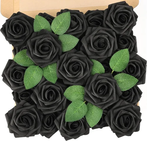 Miniatura 39 de N&T NIETING 25 unidades de flores artificiales, Rosas de espuma artificial de sensación real al tacto, decoración para boda, dama de honor, ramo