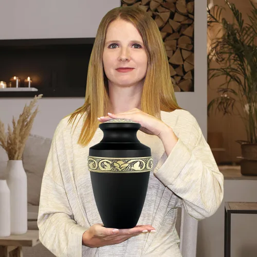 Miniatura 4 de Trupoint Memorials Urnas de Cremación para Cenizas Humanas, Urna de Entierro Decorativa para Hombres y Mujeres Adultos, Grande Griega Negra y Dorada