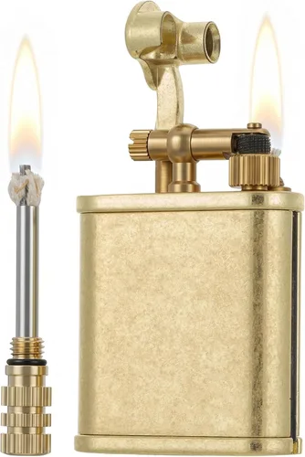 2 en 1 Lighetr - Encendedor de queroseno con brazo de elevación permanente, estilo antiguo, con fósforo permanente (bronce)