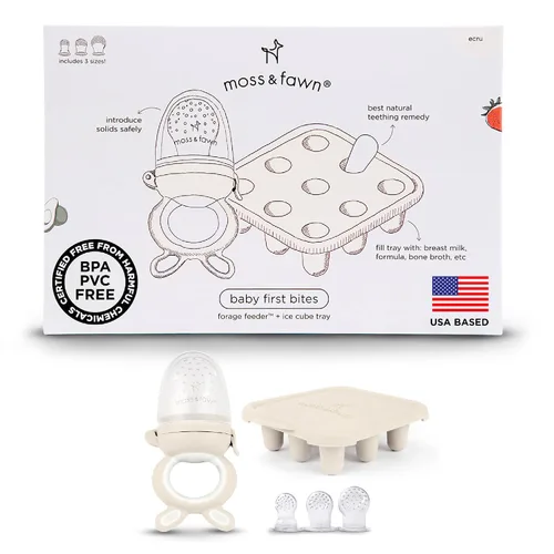 Miniatura 9 de Moss and Fawn Baby's First Bites Bundle - Kit de paletas de leche materna congelada de silicona con alimentador de forraje y bandeja de cubitos