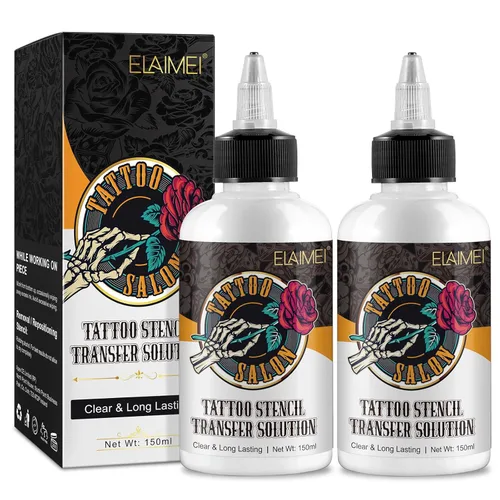 2 plantillas de tatuaje, solución de gel de 5.1 fl oz, plantilla profesional de transferencia de gel para tatuaje, imprimación, gel crema de