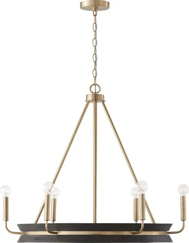 Capital Lighting 447361KR Finn - Candelabro redondo de madera de mango hecho a mano, 6 luces, 360 vatios totales, 27 pulgadas de alto x 31 pulgadas