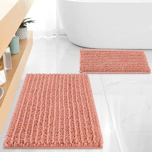 Miniatura 15 de FLOLEOPA Alfombras de Baño de Chenille de Lujo Color Beige Juego de Tapetes de Baño, Extra Suaves y Absorbentes Alfombras de Baño Antideslizantes