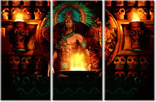 Miniatura 35 de Arte de pared de 3 piezas, pintura en lienzo del Día de los Muertos, Bailarín azteca, impresión sobre lienzo, festival mexicano, obra de arte