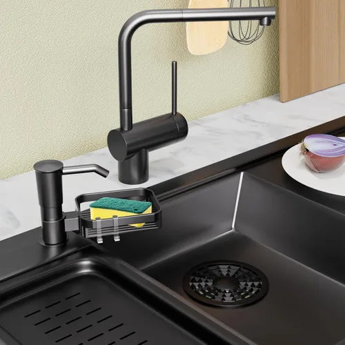 Miniatura 7 de KNEELISA Dispensador de Jabón con Bomba para Fregadero de Cocina con Soporte para Esponja, Plástico ABS en Mostrador Dispensador de Jabón con Kit