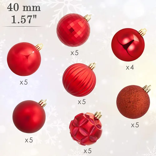 Miniatura 138 de AMS Esferas de Navidad de 2.36 pulgadas/60mm, 34 unidades, adornos grandes, decoraciones para fiestas, inastillables, colgantes festivos para Negro