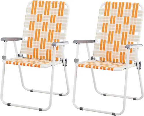 Miniatura 9 de Outvita Juego de 2 sillas de césped de malla para patio, sillas plegables de metal para patio, sillas estables de acero al aire libre para camping