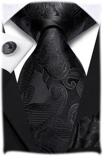 Miniatura 265 de Hi-Tie Corbatas de seda para hombre, diseño de cachemira a rayas, con bolsillo, gemelos cuadrados, conjunto formal de negocios