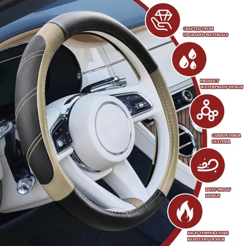 Miniatura 3 de Funda para volante de automóvil, protector de volante, funda de cuero duradera con forro antideslizante, accesorios de automóvil, volantes