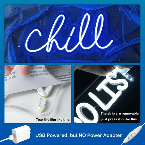 Miniatura 5 de Wanxing Letrero de neón Chill de neón azul para pared, de 14 x 7 pulgadas, luces LED para decoración de pared, luz de neón para dormitorio