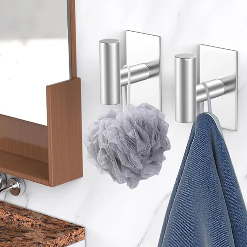 Miniatura 4 de VAEHOLD - Ganchos adhesivos de pared para toallas, resistentes, impermeables, de plata, para colgar abrigos, ropa, gancho de pared para armario