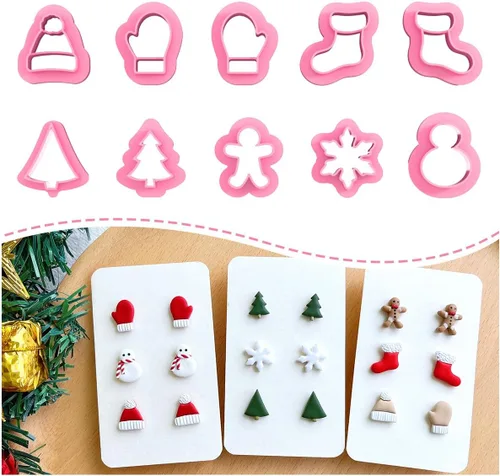 KEOKER Cortadores de arcilla polimérica de Navidad, 10 formas, cortadores de árbol de Navidad para aretes de arcilla polimérica cortadores de