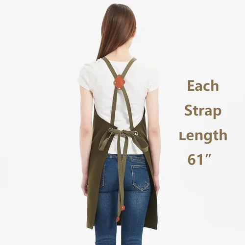 Miniatura 7 de AFUN Delantales de chef para mujeres y hombres con bolsillos grandes, delantal de trabajo repelente al agua de lona de algodón, talla M a XXL